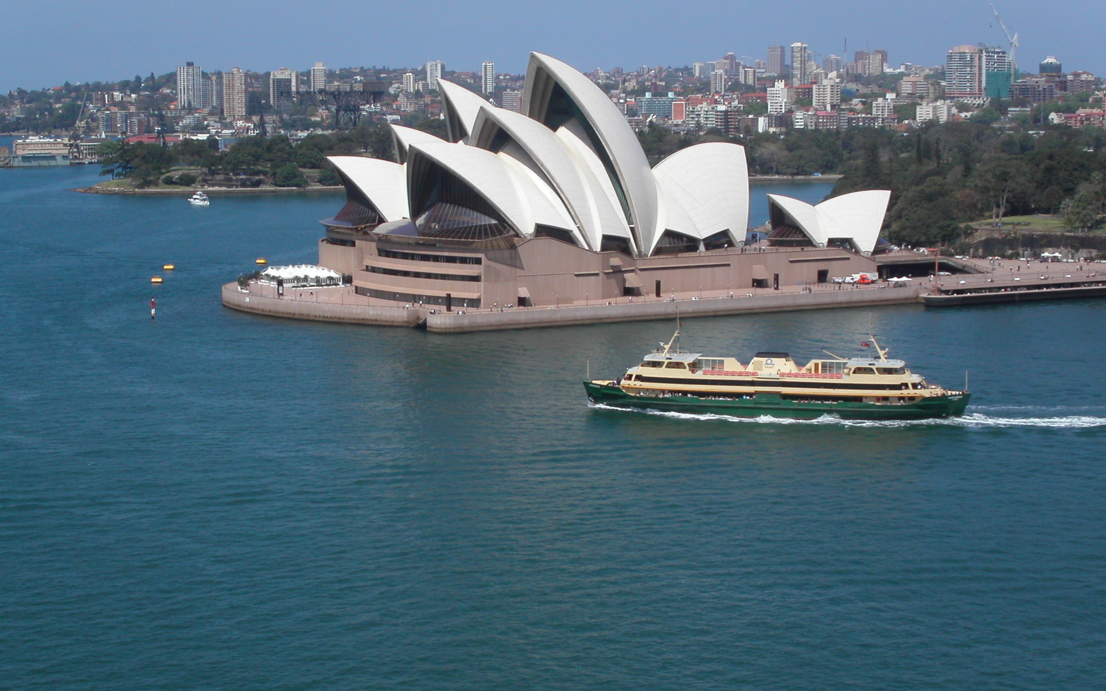Sydney Opera House, right side with ferry, photograph by Grant Charsley