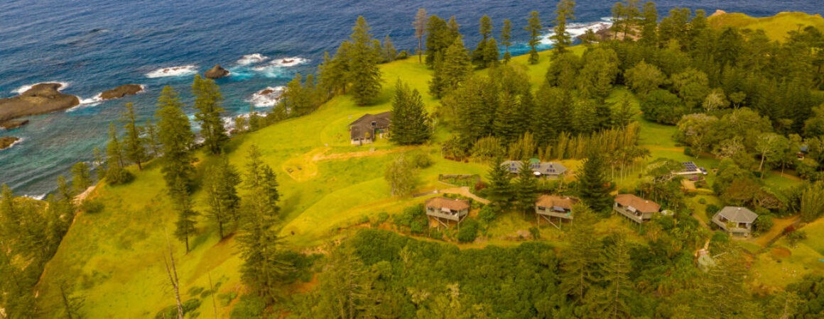 Shearwater Villas, aerial view of all villas, Norfolk Island